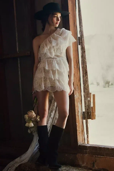 Ila Leni Ruffled Train Mini Dress In Ivory