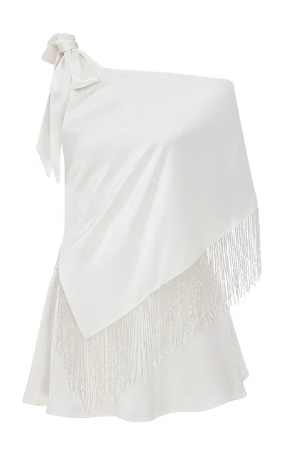 Ila Libby Fringed Satin Mini Dress In White
