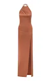 Ila Luce Open Back Satin Maxi Dress In Bronze