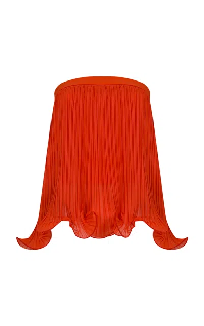 Ila Mathilda Strapless Flounced Chiffon Top In Red