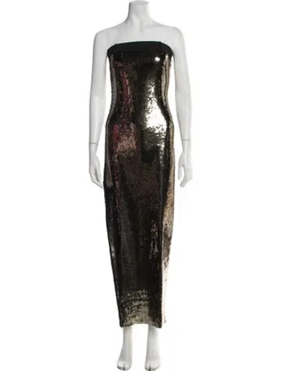 Pre-owned Ila Patterned Long Dress In Gold