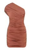 Ila Teresa Asymmetric Ruched Jersey Mini Dress In Bronze