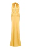 Ila Trisha Plunged Satin Maxi Dress In Yellow