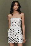 Ila Vivian Strapless Hand-stitched Mirror Sequin Mini Dress In White