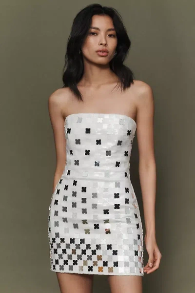 Ila Vivian Strapless Hand-stitched Mirror Sequin Mini Dress In White