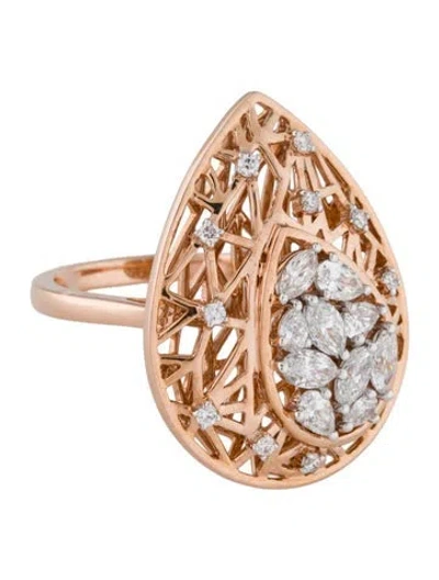 Pre-owned Ilaara 18k Diamond Teardrop Lattice Cocktail Ring In Multi