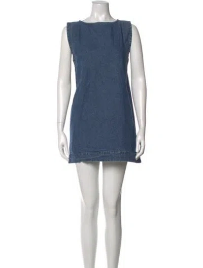 Pre-owned Ilana Kohn Bateau Neckline Mini Dress In Blue