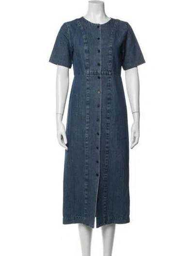 Pre-owned Ilana Kohn Crew Neck Midi Length Dress In Blue