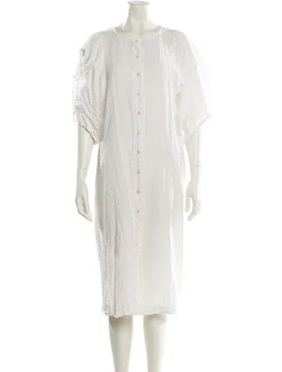 Pre-owned Ilana Kohn Crew Neck Midi Length Dress In White