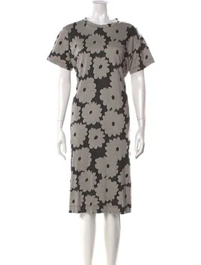 Pre-owned Ilana Kohn Floral Print Midi Length Dress In Gray