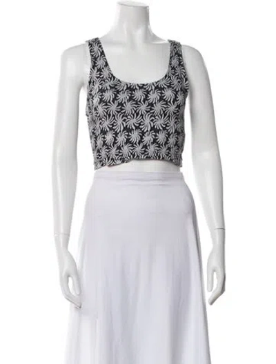 Pre-owned Ilana Kohn Floral Print Scoop Neck Crop Top In White