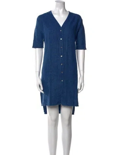 Pre-owned Ilana Kohn Linen Knee-length Dress In Blue