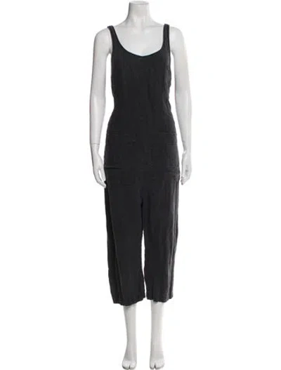 Pre-owned Ilana Kohn Linen Scoop Neck Jumpsuit In Black