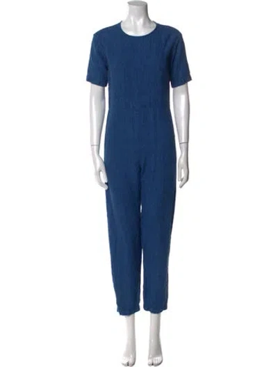 Pre-owned Ilana Kohn Linen Scoop Neck Jumpsuit In Blue