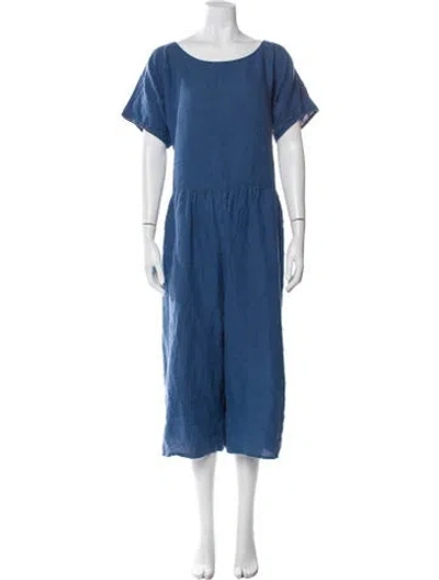 Pre-owned Ilana Kohn Linen Scoop Neck Jumpsuit In Blue
