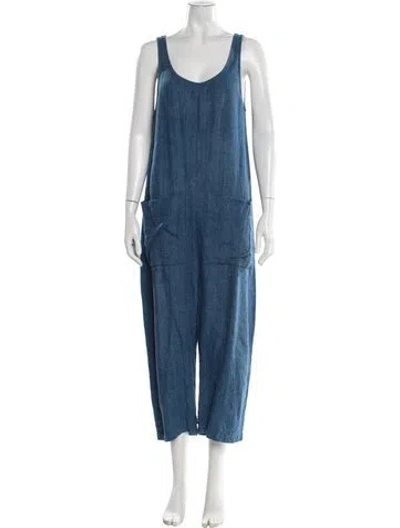 Pre-owned Ilana Kohn Linen Scoop Neck Jumpsuit In Blue