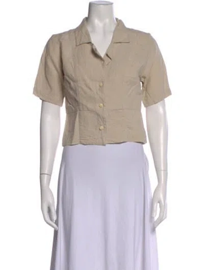 Pre-owned Ilana Kohn Linen Short Sleeve Button-up Top In Neutral