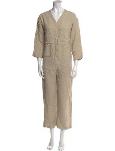 Pre-owned Ilana Kohn Linen V-neck Jumpsuit In Neutral