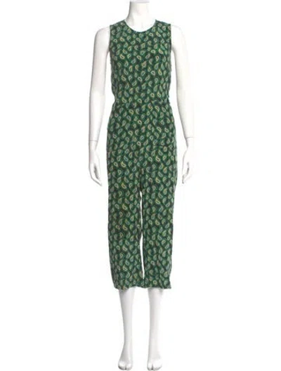 Pre-owned Ilana Kohn Paisley Print Scoop Neck Jumpsuit In Green