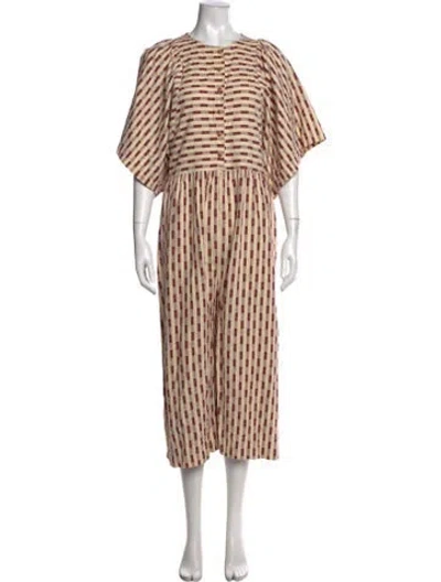 Pre-owned Ilana Kohn Plaid Print Crew Neck Jumpsuit In Neutral