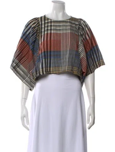 Pre-owned Ilana Kohn Plaid Print Crew Neck Top In Multi