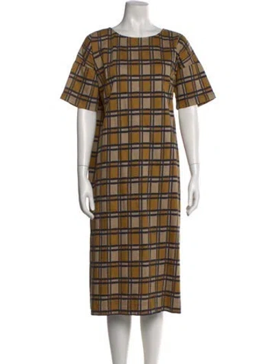 Pre-owned Ilana Kohn Plaid Print Midi Length Dress In Neutral