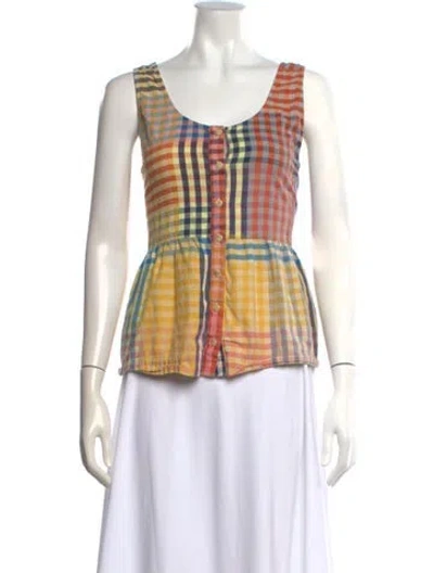 Pre-owned Ilana Kohn Plaid Print Scoop Neck Top In Multi