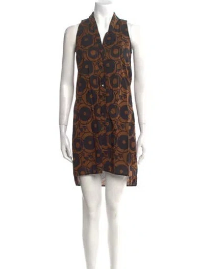 Pre-owned Ilana Kohn Printed Mini Dress In Brown
