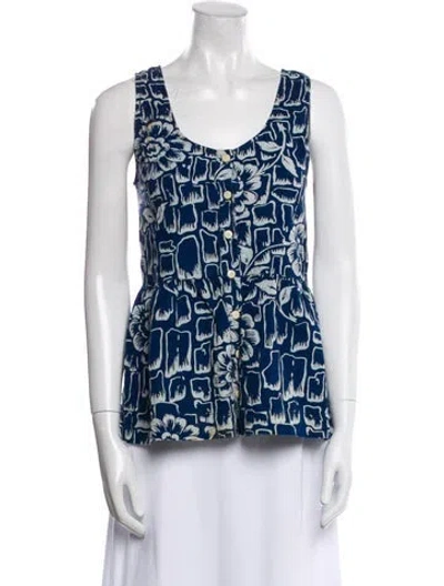 Pre-owned Ilana Kohn Printed Scoop Neck Top In Blue