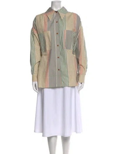 Pre-owned Ilana Kohn Striped Long Sleeve Button-up Top In Neutral