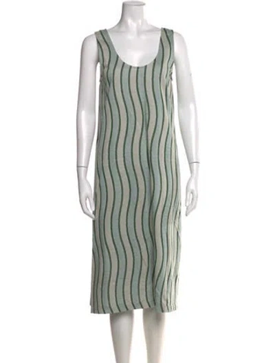 Pre-owned Ilana Kohn Striped Midi Length Dress In Green
