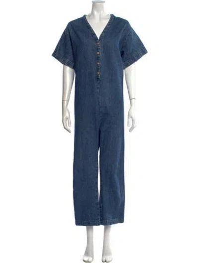 Pre-owned Ilana Kohn V-neck Jumpsuit In Blue
