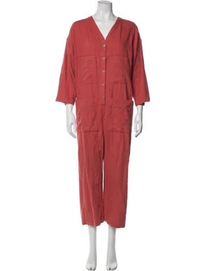Pre-owned Ilana Kohn V-neck Jumpsuit In Red