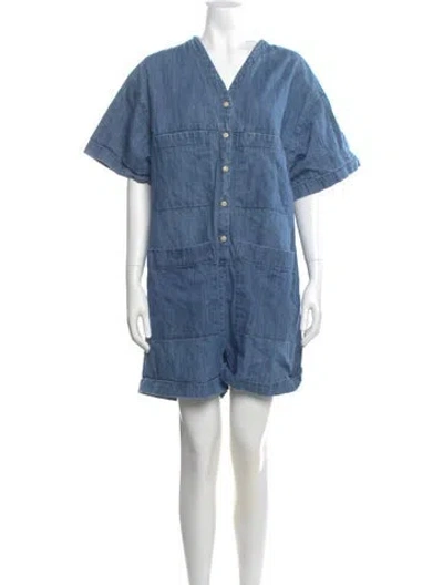 Pre-owned Ilana Kohn V-neck Romper In Blue