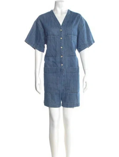 Pre-owned Ilana Kohn V-neck Romper In Blue