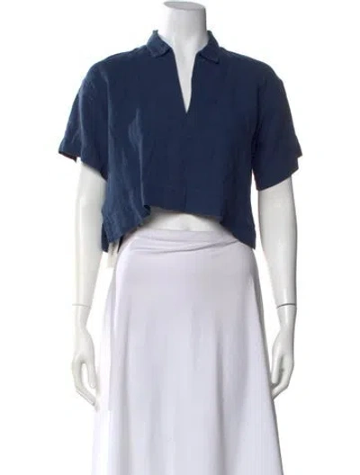 Pre-owned Ilana Kohn V-neck Short Sleeve Crop Top In Blue