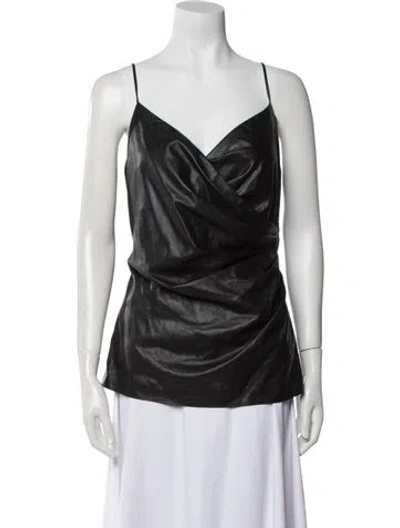 Pre-owned Ilana Wolf Faux Leather Cowl Neck Top In Black