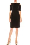Ile Clothing Side Pleat Cold Shoulder Sheath Dress In Black