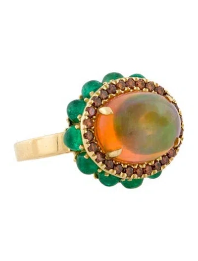 Pre-owned Ileana Makri 14k Opal, Emerald & Diamond Cocktail Ring In Multi