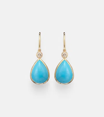 Ileana Makri 14kt Gold (585/1000) Drop Earrings With Turquoises And Diamonds In Multi