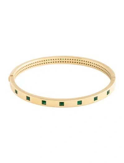 Pre-owned Ileana Makri 18k Emerald Princess Bangle Bracelet, 6.75" In Multicolor