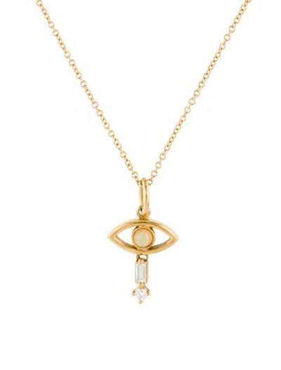 Pre-owned Ileana Makri 18k Opal & Diamond Tiny Eye Pendant Necklace, 15.75" In Multicolor