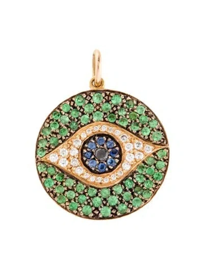 Pre-owned Ileana Makri 18k Tsavorite, Sapphire & Diamond Dawn Verdant Eye Pendant, 20" In Multi