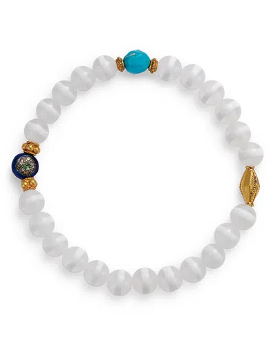 Ileana Makri 18k Yellow Gold & Sterling Silver Globe Trotter Multi Gemstone & Gray Diamond White Agate Beaded Bra