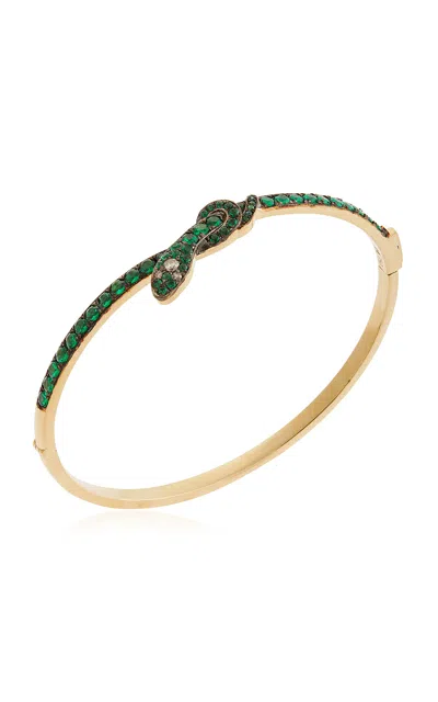 Ileana Makri 18k Yellow Gold Coiled Snake Emerald Bangle