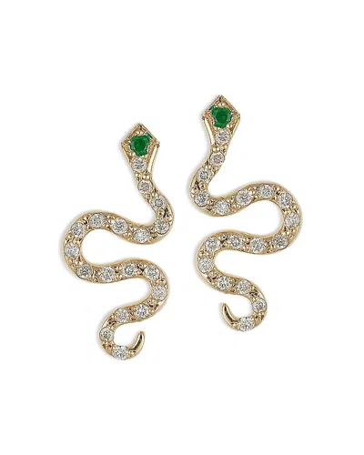 Ileana Makri 18k Yellow Gold Snakes Tsavorite & Diamond Python Stud Earrings In Brown