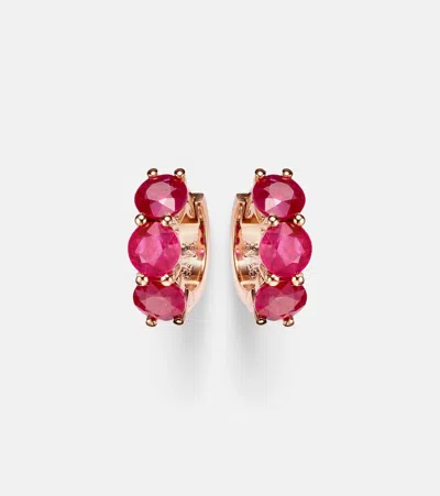 Ileana Makri 18kt Rose Gold Hoop Earrings With Rubies In Pink