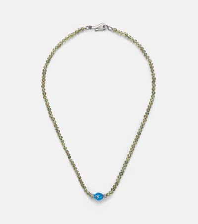 Ileana Makri 9kt White Gold (375/1000) And Sterling Silver (925) Beaded Necklace With Garnets And Diamonds In Multi