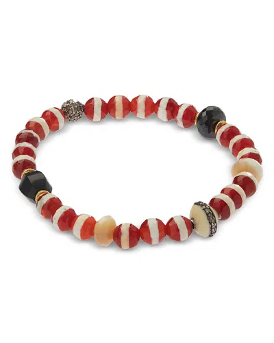 Ileana Makri Agate & Gray Diamond Striped Bead Stretch Bracelet In 18k Yellow Gold & Sterling Silver In Red