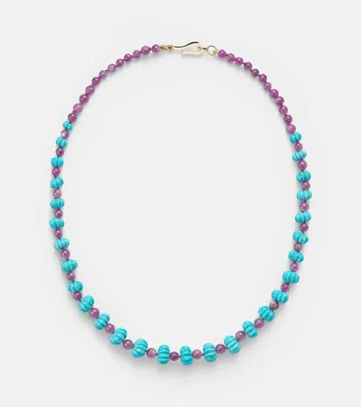 Ileana Makri Beaded Necklace With Turquoises And Rubies In Multi